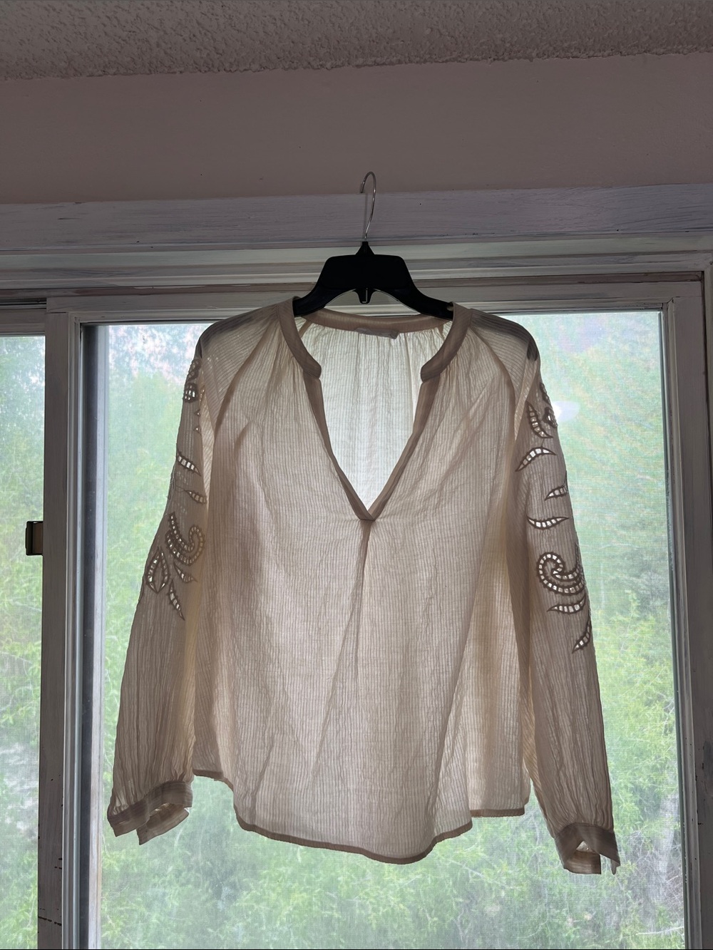All in Favor Cream Sheer Boho Embroidered Sleeve Blouse